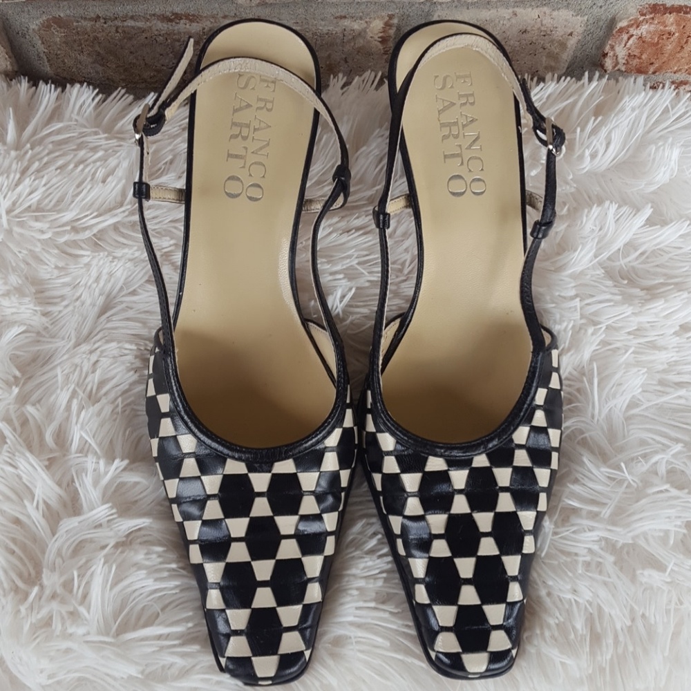 Franco Sarto black and white kitten heels